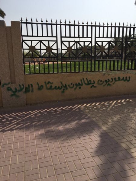 ملف:جرافيتي سعوديون يطالبون بإسقاط الولاية.jpeg
